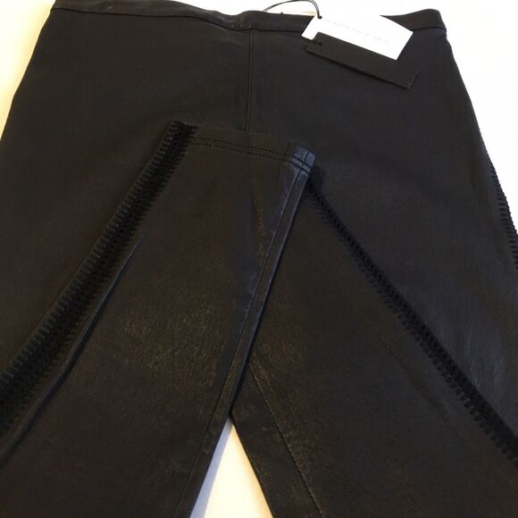 BARBARA BUI Black Leather Leggings With Crochet Side Accent Size 40/6 - Picture 2 of 6